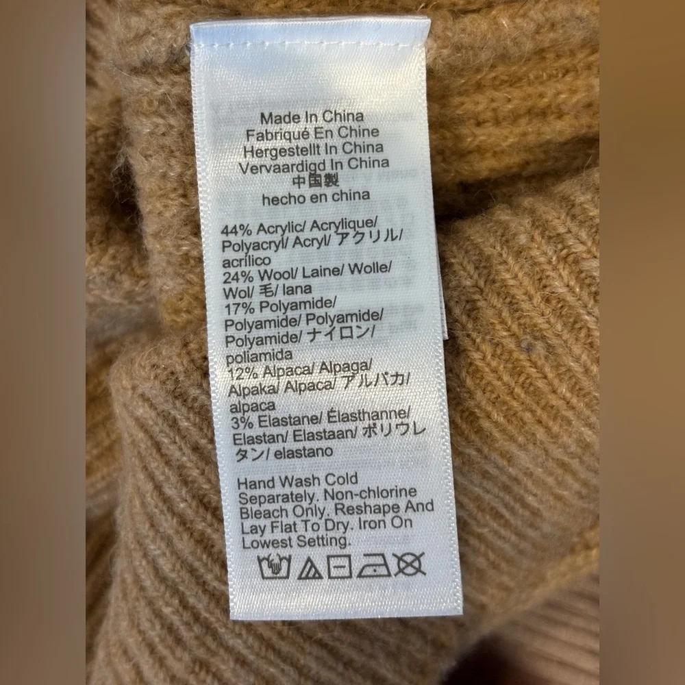 J.Crew Women's Brown Full Zip Wool/Alpaca Cowl Neck Cozy Sweater Size Medium - Picture 6 of 8